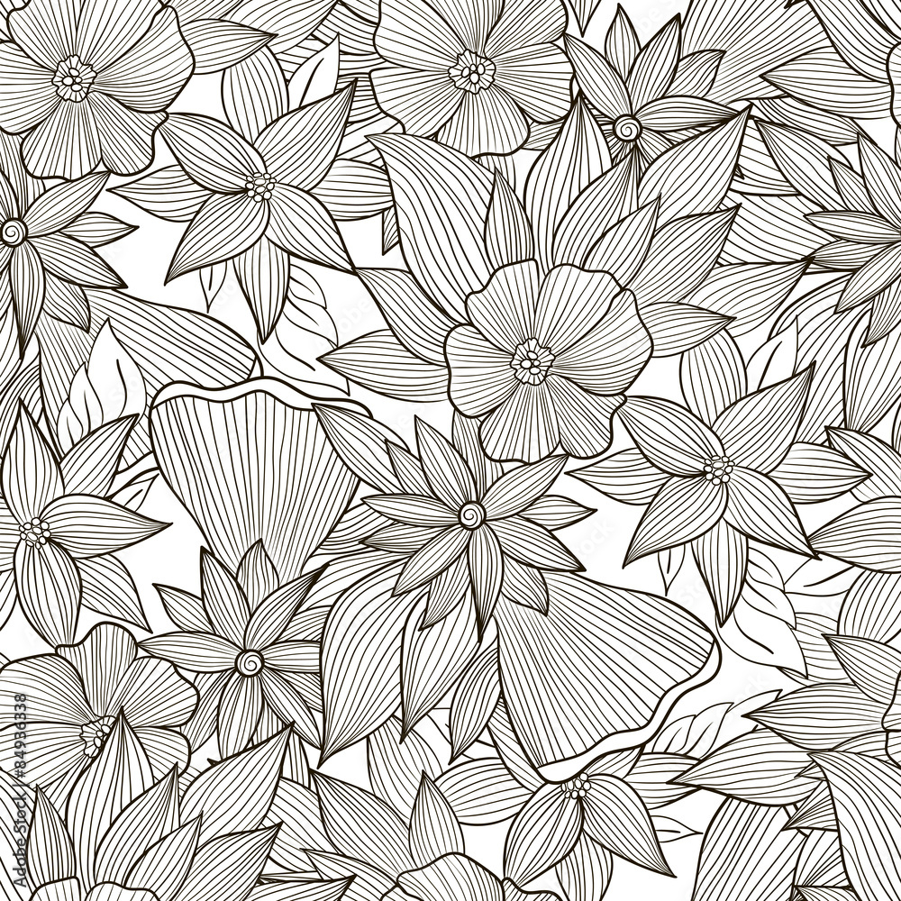 Fototapeta premium Abstract seamless pattern with black and white flowers