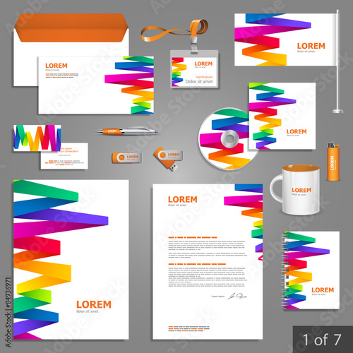 White stationery template design with color stripes. Documentation for business.