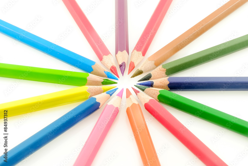 Colored pencils on white background Colored pencils on white background