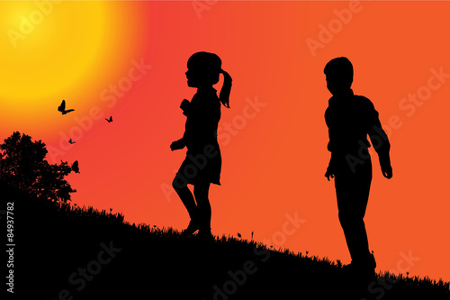 Vector silhouette of a children.