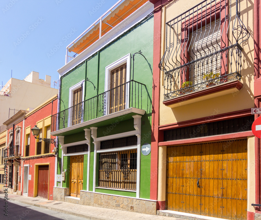 Typical colored houses in Almeria, Spain