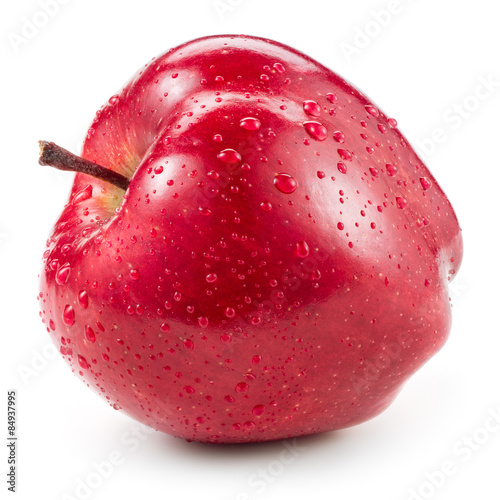 Red apple with drops isolated on white.