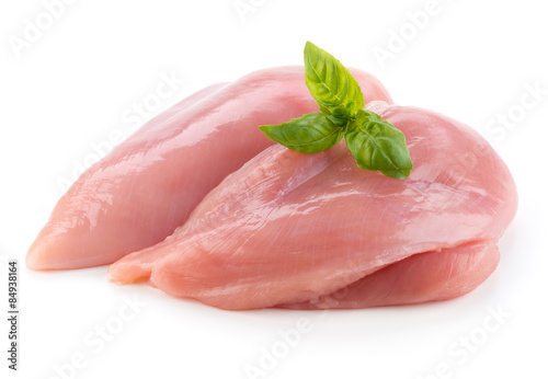 Raw chicken fillets close up isolated on white