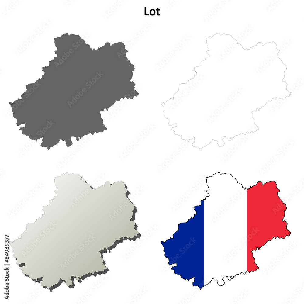 Lot (Midi-Pyrenees) outline map set