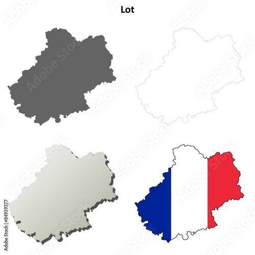 Lot  Midi-Pyrenees  outline map set