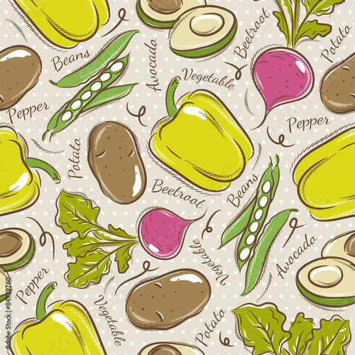 Pattern with  pepper, beans, potato and avocado.