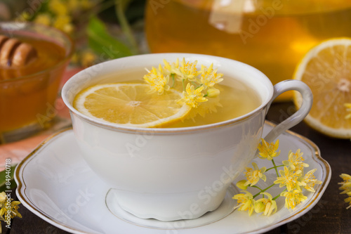 Cup of linden tea with lemon