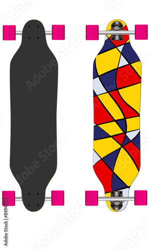 Longboard isolated white background. Pop art style.