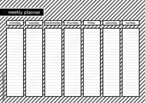 Weekly planner black frame white grey stripe