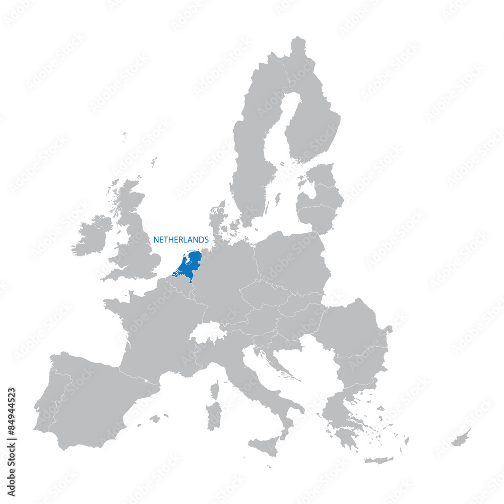 European Union map with indication of Netherlands