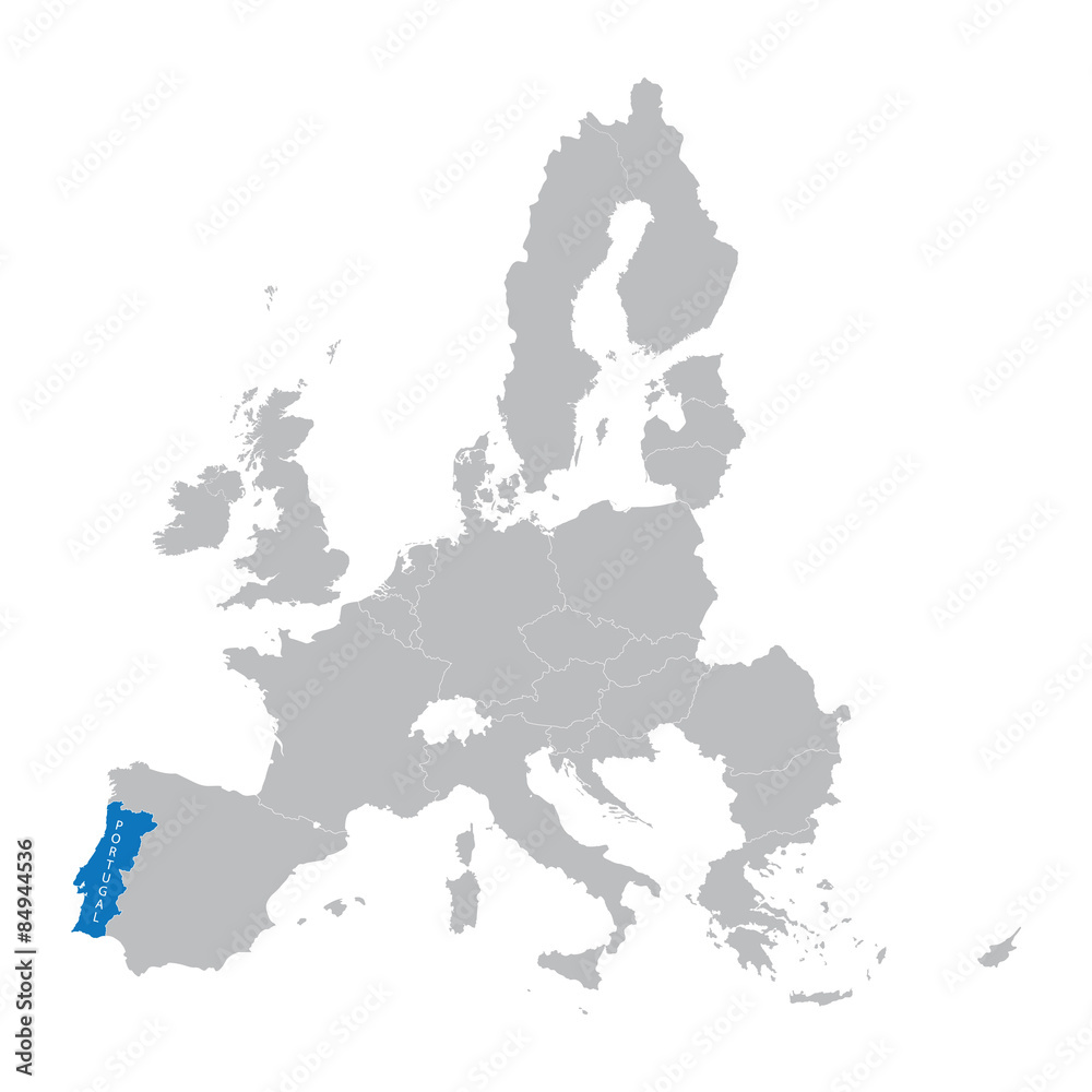 European Union map with indication of Portugal