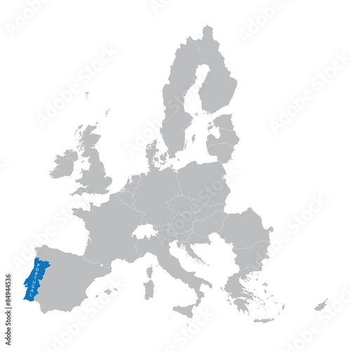 European Union map with indication of Portugal