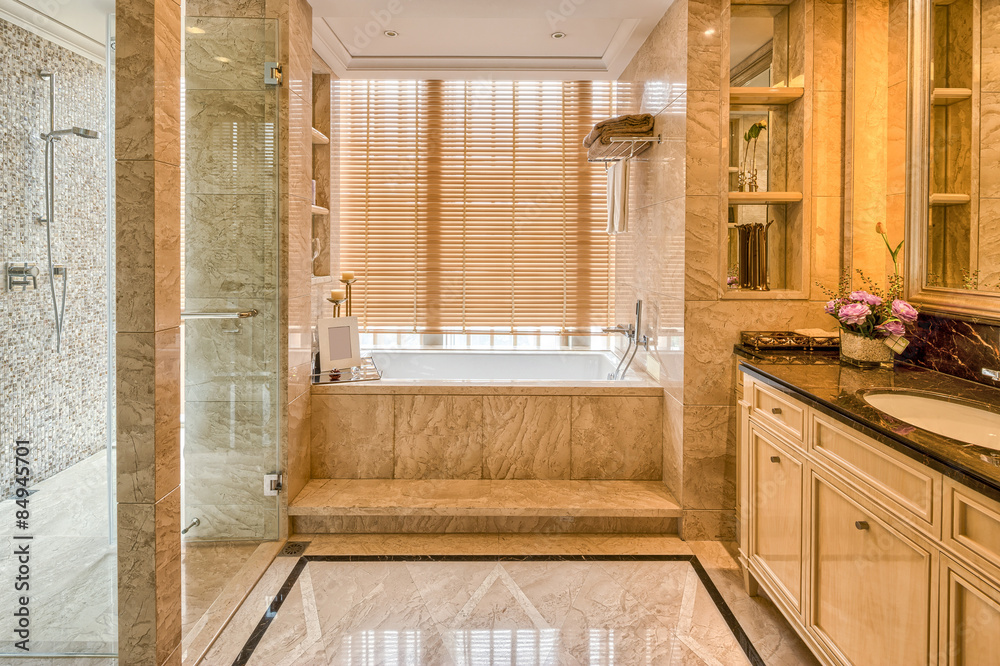 Luxury hotel bathroom interior and upscale furniture with modern Luxury hotel bathroom interior and upscale furniture with modern