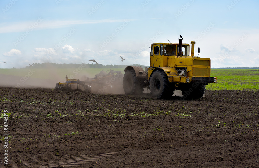 Tractor plowing a field Tractor plowing a field