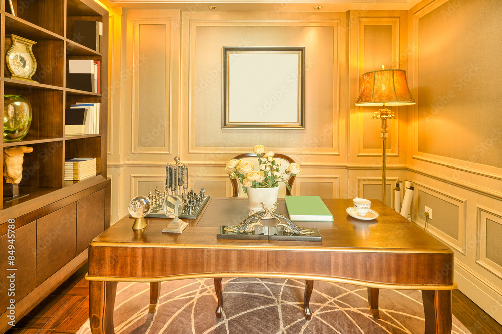 Fototapeta premium luxury study room in villa with modern style design and furnitur