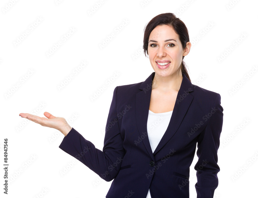 Businesswoman with hand showing something Businesswoman with hand showing something