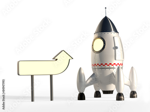 Stylized space rocket launch with signpost - copyspace