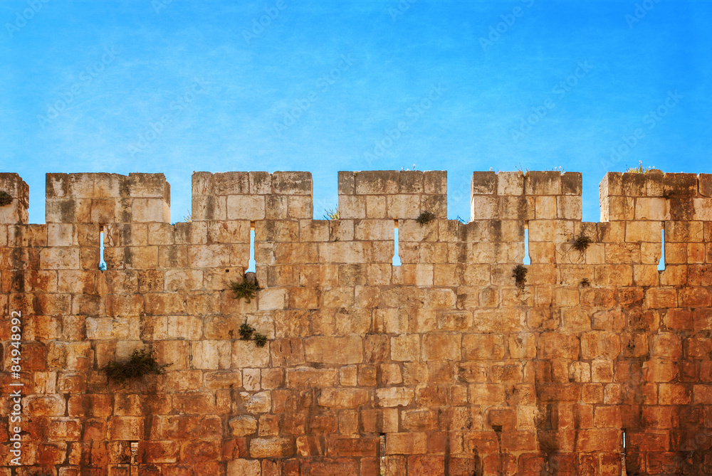 Naklejka premium Mur obronny starożytnej świętej Jerozolimy