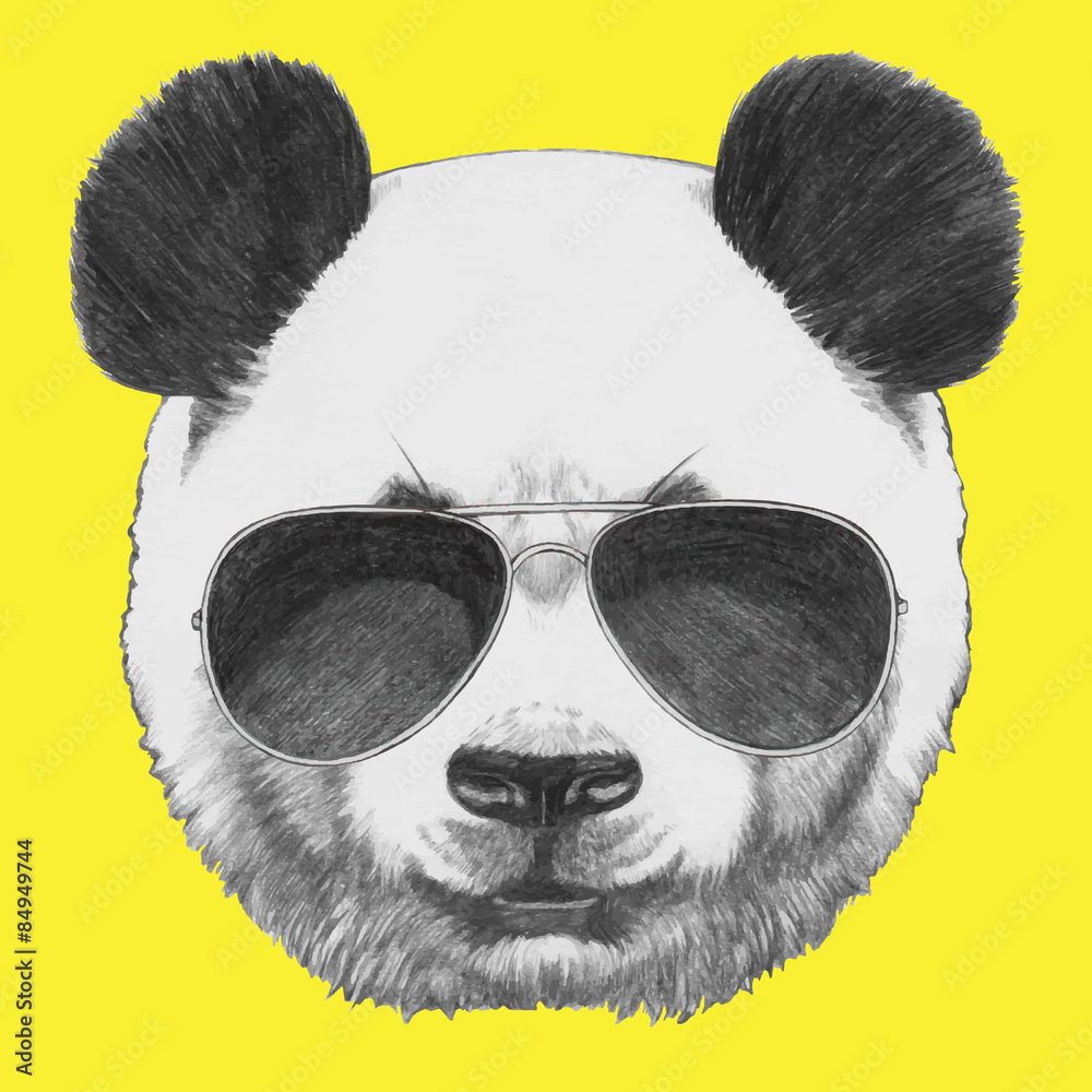 Obraz premium Hand drawn portrait of Panda with sunglasses. Vector isolated elements.