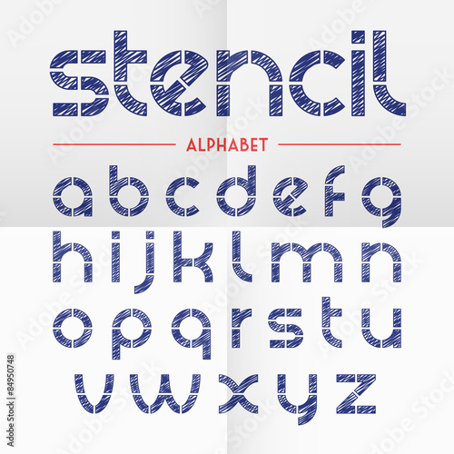 Pen scribbled stencil alphabet letters