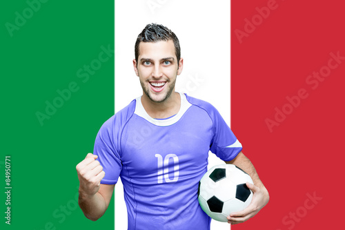 Italian fan celebrates on Italy flag background