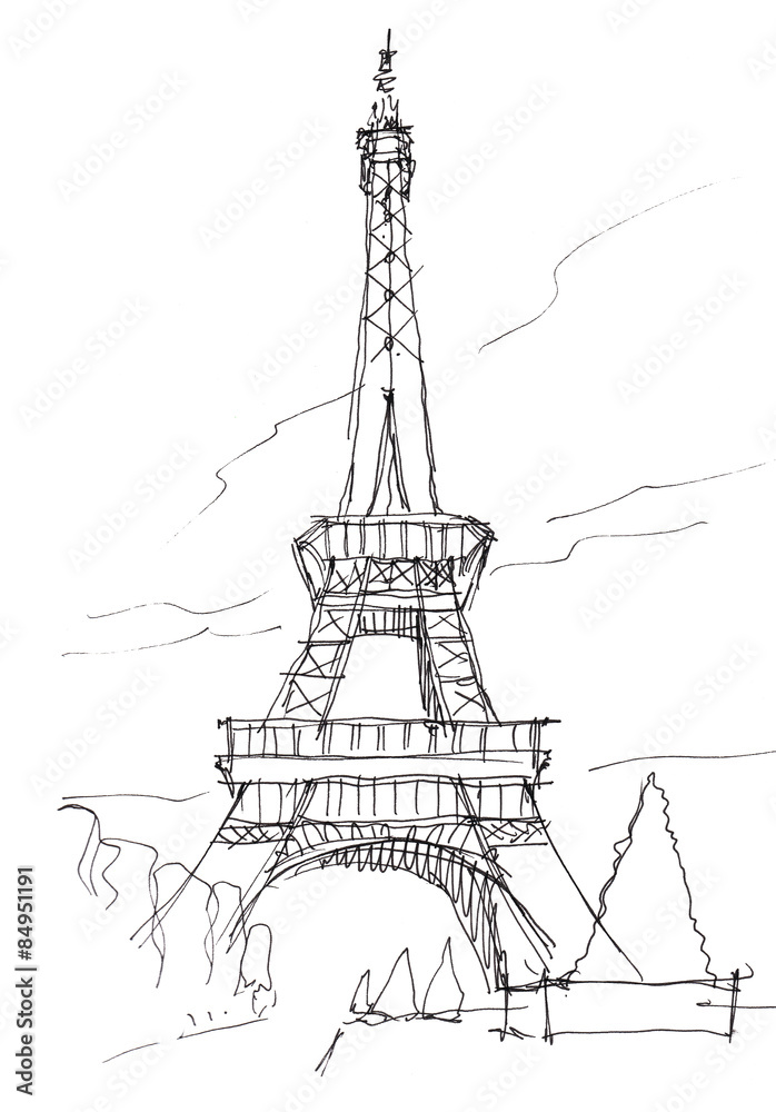 eiffel tower hand pen doodle sketch Stock Illustration | Adobe Stock