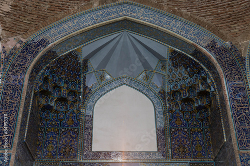 window detail in the 15th century Kabud mosque in Tabriz, Iran photo