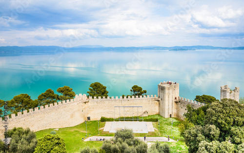 Fototapeta Naklejka Na Ścianę i Meble -  Trasimeno lake panoramic view,Castiglione del lago fortress, Umbria, Italy