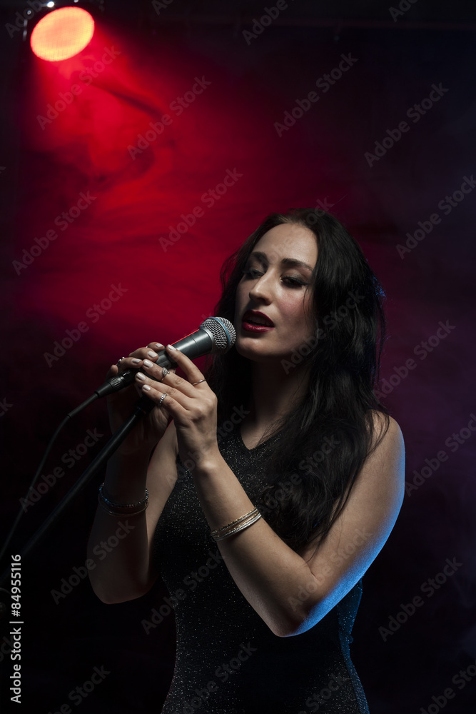 Beautiful female singer in studio Beautiful female singer in studio