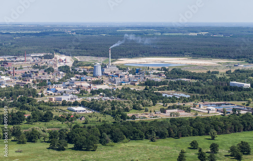 aerial view of the the Odra river and Brzeg Dolny town