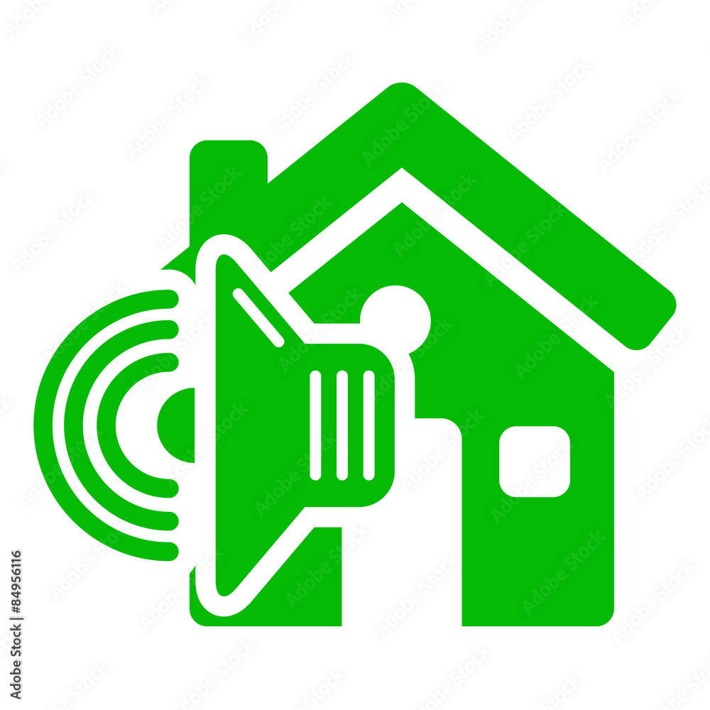 Icono casa con simbolo alarma verde Icono casa con simbolo alarma verde