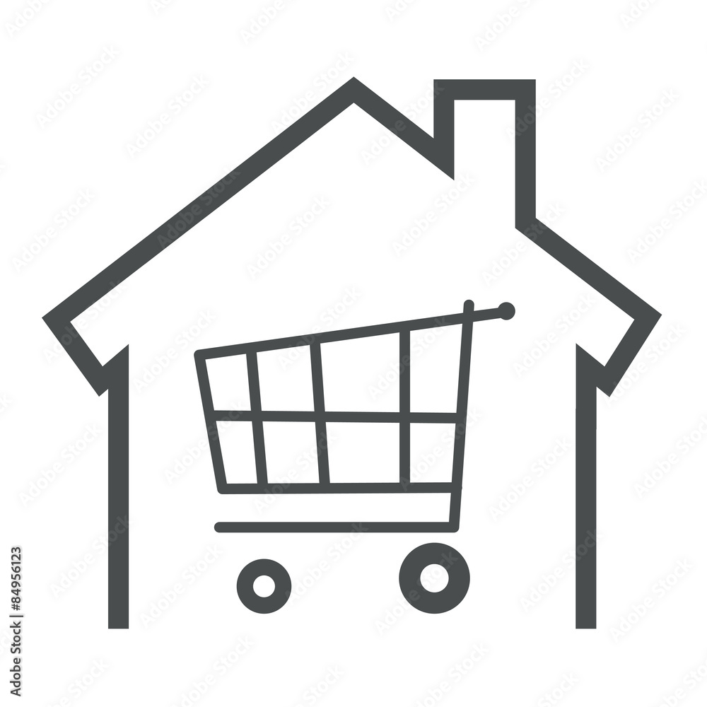 Icono casa con carro compra gris Icono casa con carro compra gris