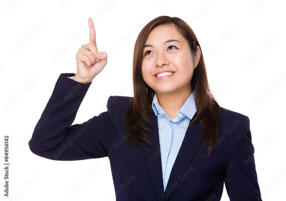 Asian businesswoman touch the imaginary panel Asian businesswoman touch the imaginary panel