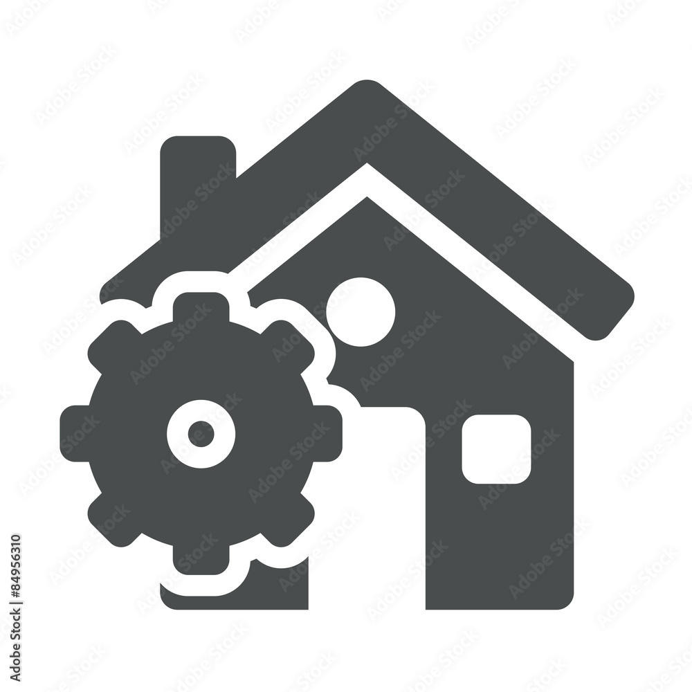 Icono casa con simbolo configuracion gris