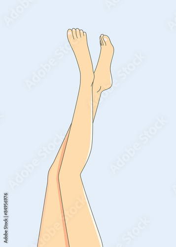 Beautiful female legs because anti cellulite on blue background has copy space