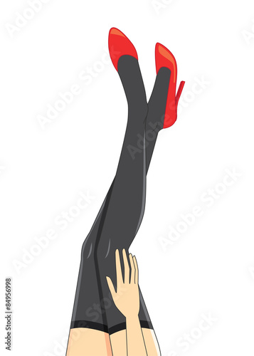 Beautiful legs anti cellulite in stocking and wear high-heeled shoe make look sexy mood