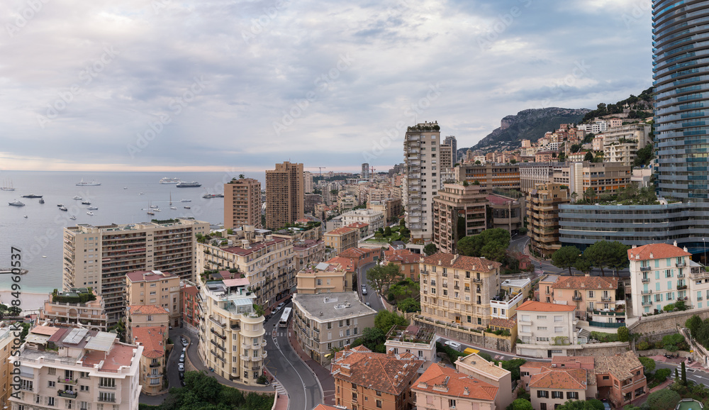 The rooftops of Monaco from an elevated view point.