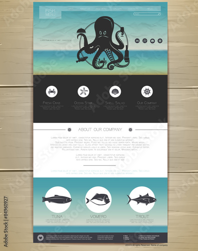 Seafood concept Web site design. Corporate identity.