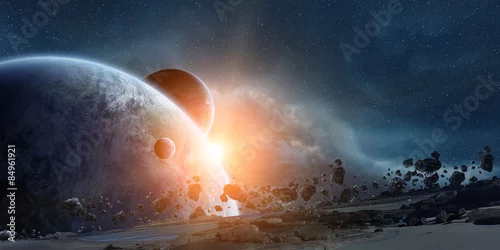 Obraz Wschód słońca nad planetą Ziemią w kosmosie