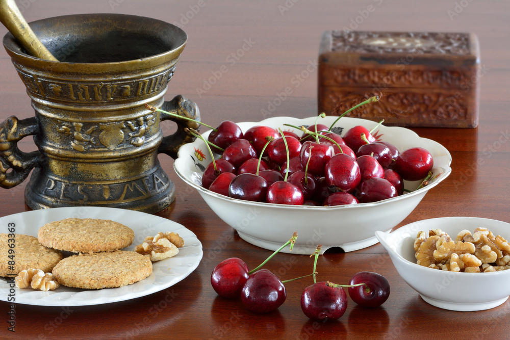 Gardinen   - Kirschkekse und Nüsse #84963363