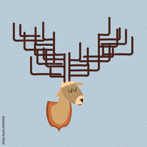 Deer head of   with large antlers. Hunting trophy. Vector illust