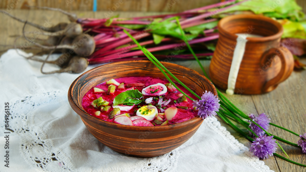 cold beetroot soup - holodnik wirh chives cold beetroot soup - holodnik wirh chives