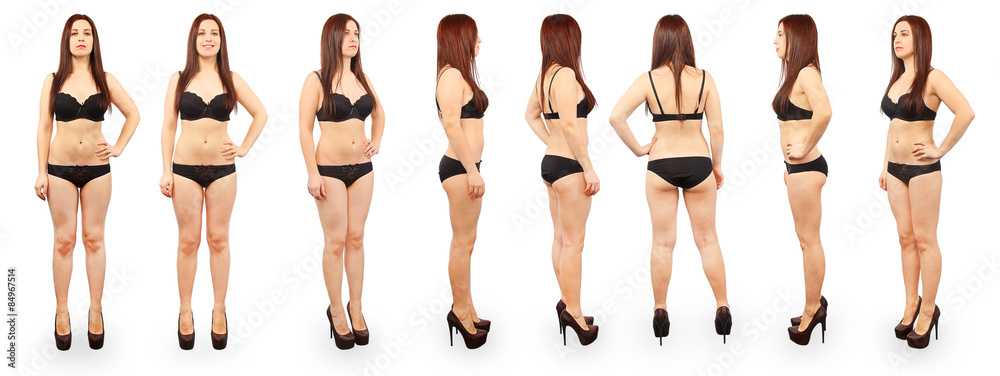 Collage of full body sexy woman with black underwear Stock Photo