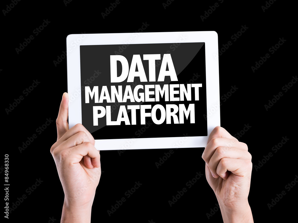 Tablet pc with text Data Management Platform isolated on black Tablet pc with text Data Management Platform isolated on black