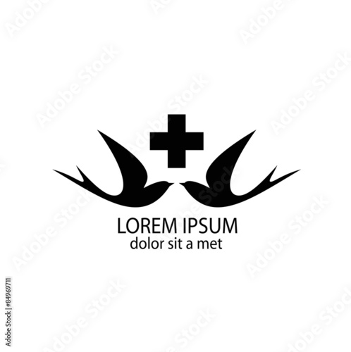 Swallows with a cross. Logo for medical centers and hospitals.