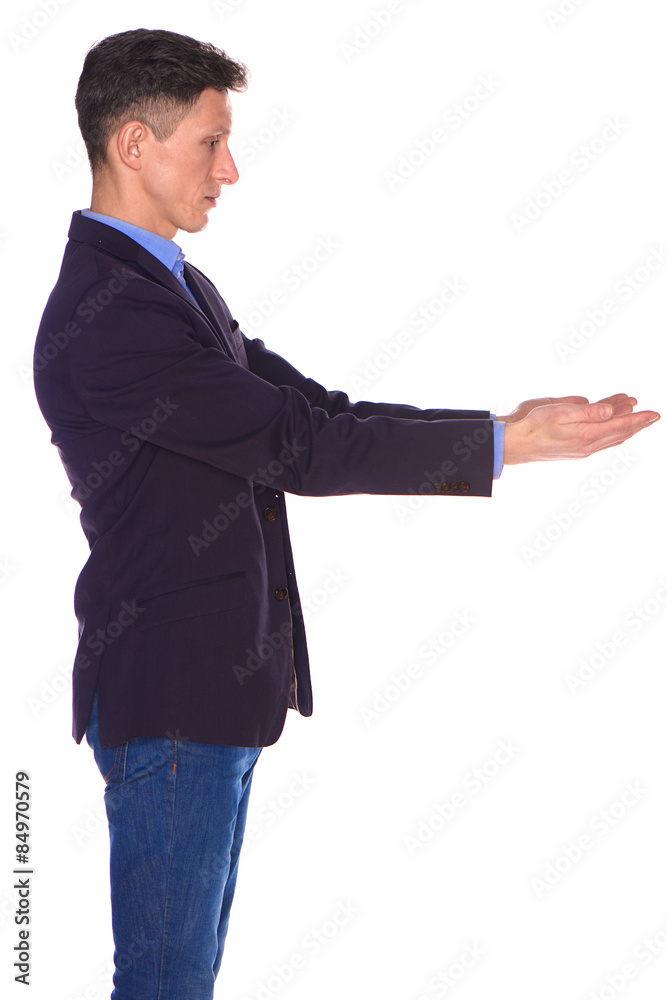 Man office taking something isolated on white background. Man office taking something isolated on white background.