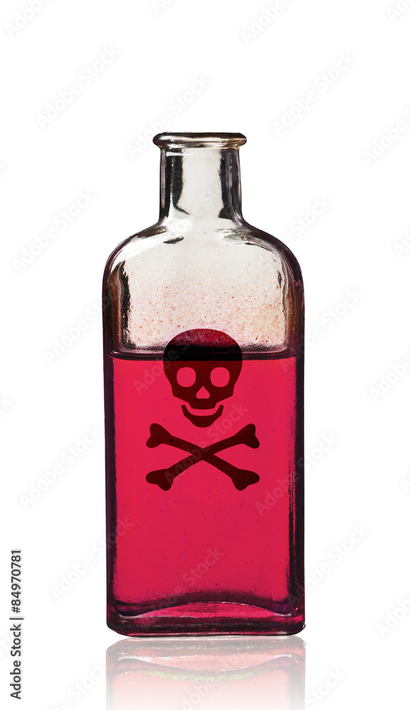 Old fashioned poison bottle with label, isolated. Old fashioned poison bottle with label, isolated.
