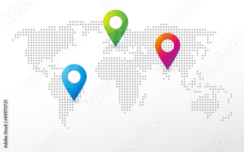 Simple world map with pins to mark the position