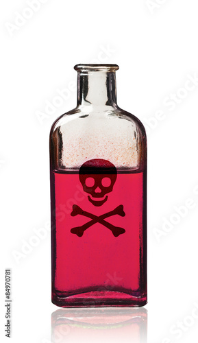 Old fashioned poison bottle with label, isolated.