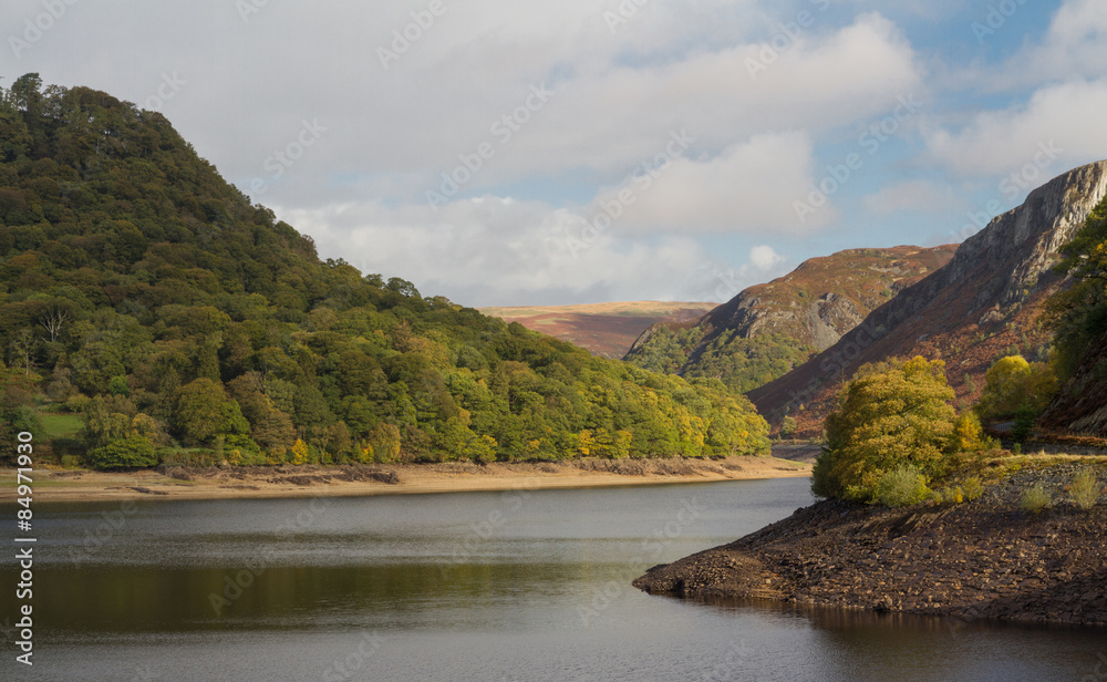 The garreg ddu reservoir, water hills and trees